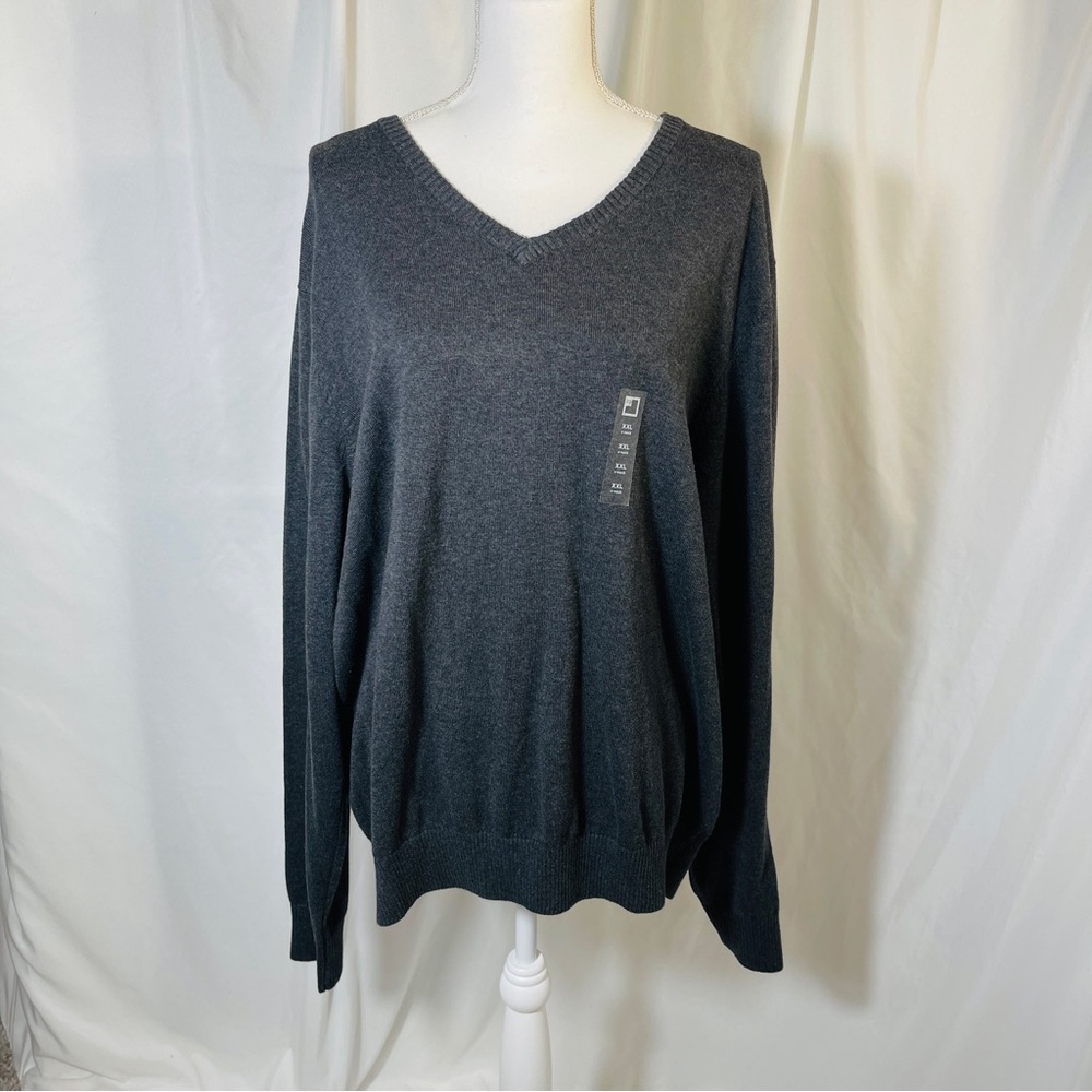 NWT JCP MEN'S CHARCOAL HEATHER V NECK  SWEATER -XXL 100% COMBED COTTON